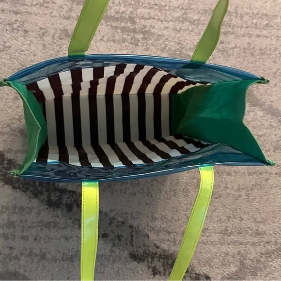 HENRI BENDEL Clear PVC Striped Tote Bag Blue & Green - Picture 4 of 14